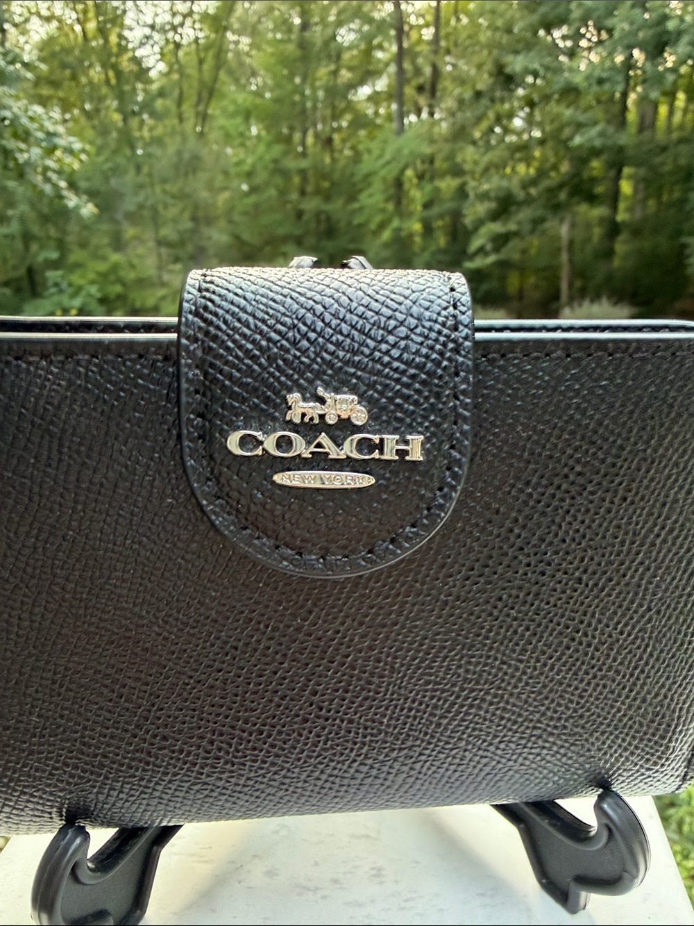 Coach Black Pebbled Leather Wallet with Silver Logo - Picture 2 of 15